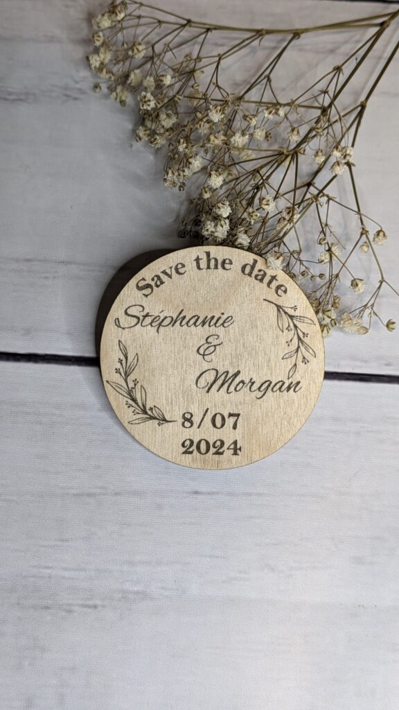Magnet Save the Date mariage en Bois Personnalisé - Custom Lab 3D